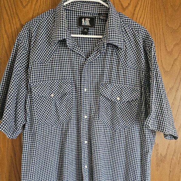 Rock Creek Ranch Mens Western Shirt Size XL 17-17.5 Blue White Pearl Snaps - Picture 1 of 3
